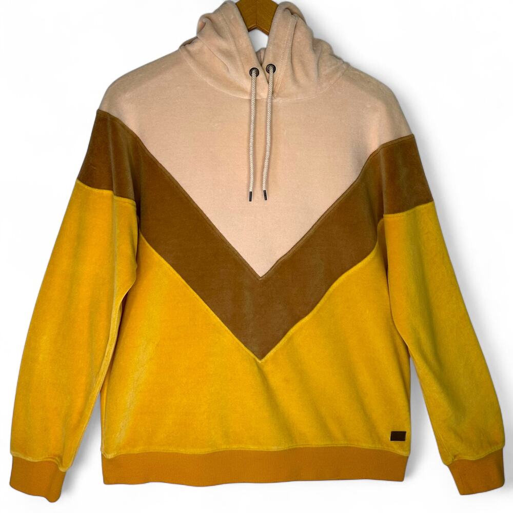 Roxy Women's Chasing Waves Velour Hoodie Size M Golden Glow Yellow Pink Tan V - Picture 14 of 15